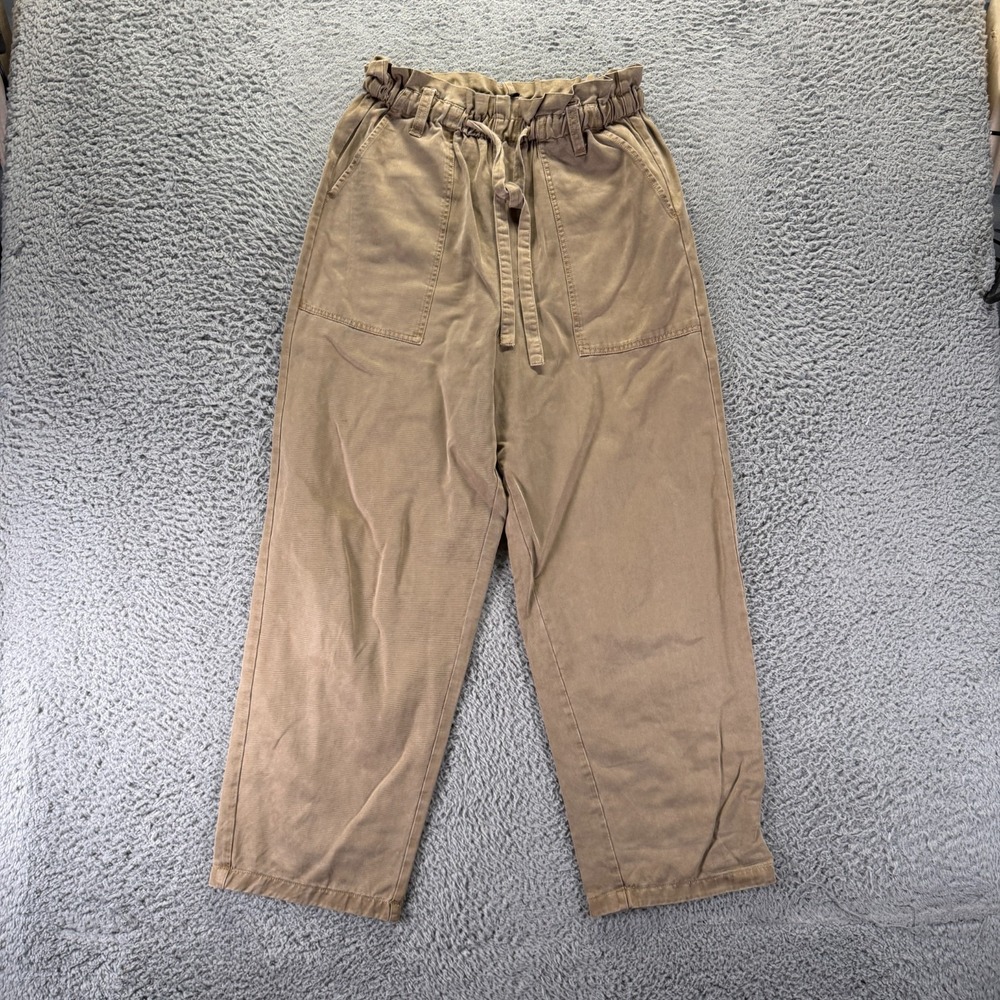 Lucky Brand Pant Womens 4 Beige Cotton Paperbag Straight Leg Travel Streetwear